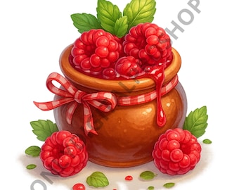 Raspberry Jam PNG | Vintage Jam Art and  Fruit Design PNG for T-shirts, Mugs, DIY Crafts & Summer Projects | Jam Jar Clipart