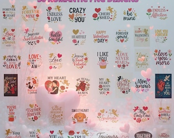 Valentine's Day PNG Bundle – 50 Romantic Clipart Designs for Love, Cards, DIY Gifts & Printables