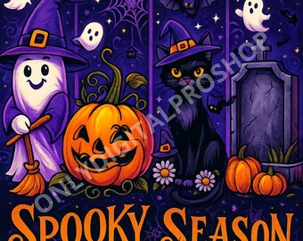 Spooky Season Halloween PNG Clipart: Pumpkin, Ghost, Witch (Digital Download)