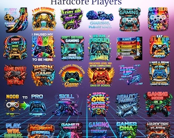 Gamer T-Shirt Designs Bundle, Video Game Apparel (PNG)