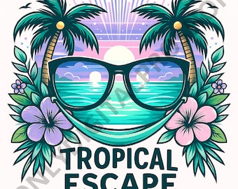 Tropical Escape 2025 PNG: Summer Beach Vibes Graphic (Digital Download)