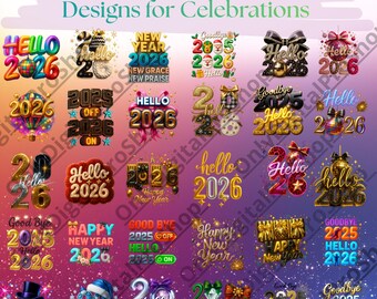 New Year 2026 Designs Collection - 30 Printable Graphics for T-Shirts, Mugs, and More