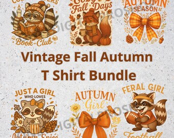 Vintage Fall T-Shirt PNG Bundle – Autumn Clipart Graphics (Digital Download)
