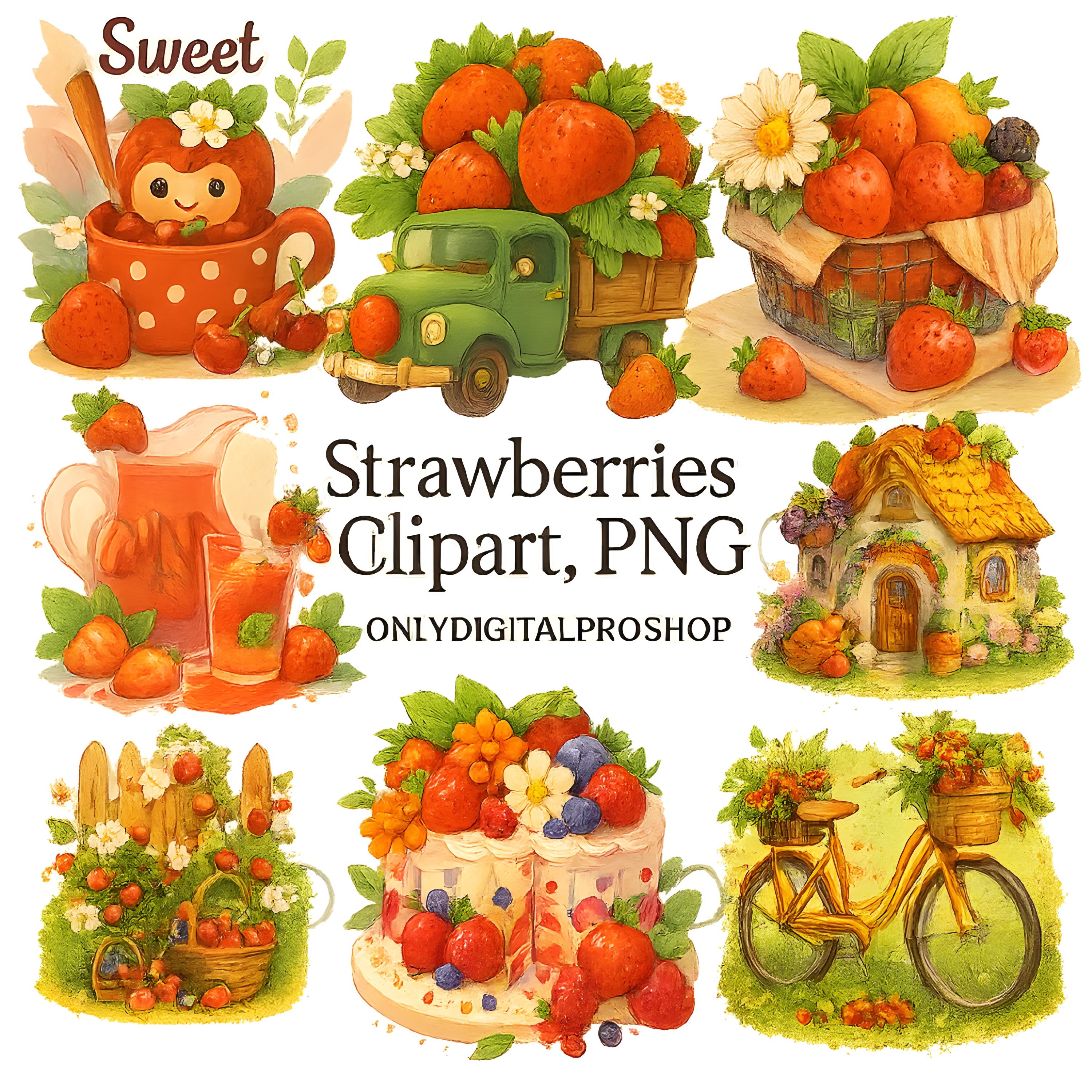 Sweet Strawberry Clipart Bundle PNG – Whimsical Designs for T-Shirts, Mugs, Stickers, and DIY Craft Projects – Instant Download
