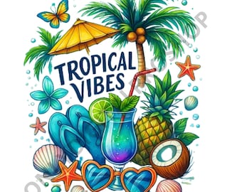 Tropical Vibes PNG: Summer Vacation Design (Digital Download)