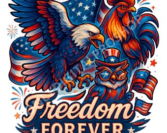 4th of July Patriotic Eagle, Rooster, Owl PNG | USA Flag Clipart (Digital Download)