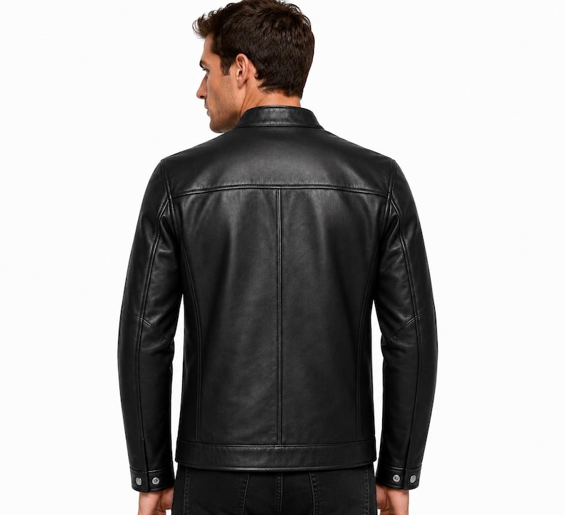 Men’s Black Leather Cafe Racer Jacket Motorcycle Biker Zip Classic ...