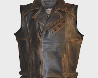Harley Davidson Men's Motorcycle Knuckle Distressed Genuine Leather Biker Vest