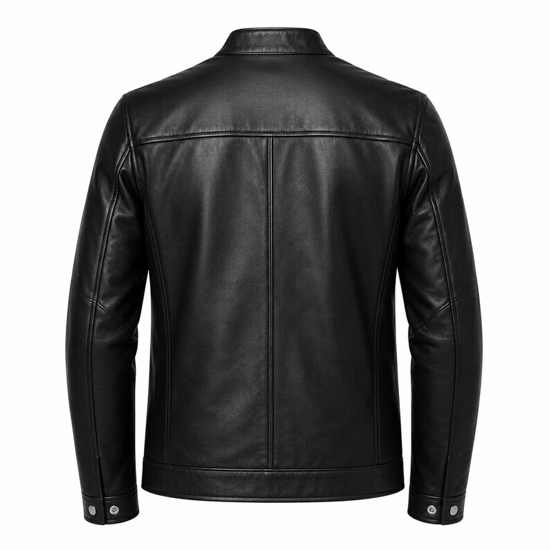 Men’s Black Leather Cafe Racer Jacket Motorcycle Biker Zip Classic ...