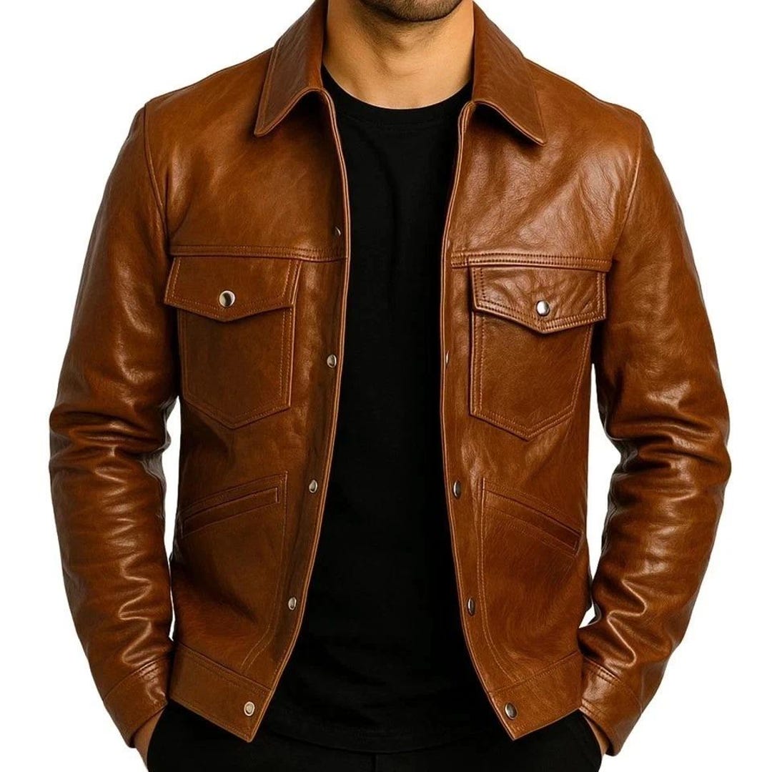 Men's Brown Real Lamb Leather Vintage Jacket Levi's Style Jacket