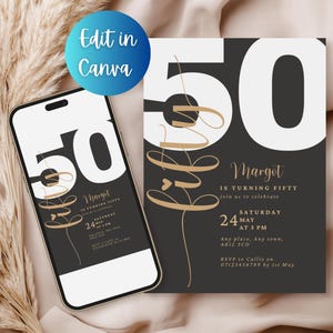 Minimalist 50th Birthday Invitation: Elegant Fifty Party Evite (Digital Download)