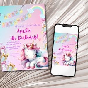 Watercolor Unicorn Birthday Invitation: Girls Party Invite (Digital Download)