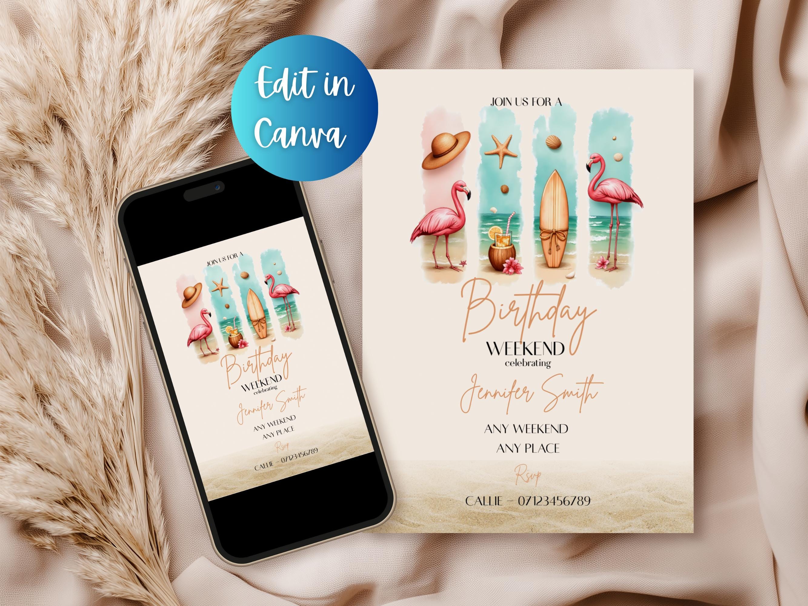 Beach Birthday Weekend Invitation: Tropical Party Evite (Digital Download), image size:2667x2000