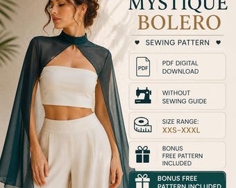 Mystique Bolero Sewing Pattern PDF | Sheer Mesh Cape Top Pattern | Women's Shrug Jacket | xxs-xxxl | A4 A0 US Letter Download