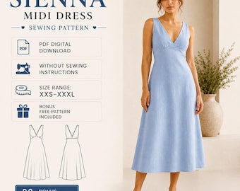 Sienna Midi Dress Sewing Pattern PDF | Women's Dress Pattern | A4 US Letter A0 | xxs-xxxl | Instant Download DIY Dress