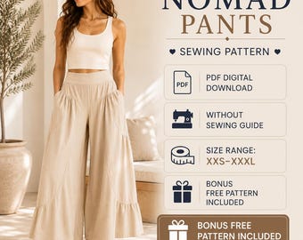 Nomad Pants Sewing Pattern PDF, Wide Leg Pants Pattern, High Waist Trousers Pattern, Digital Download, A4 US Letter A0 Sizes xxs-xxxl