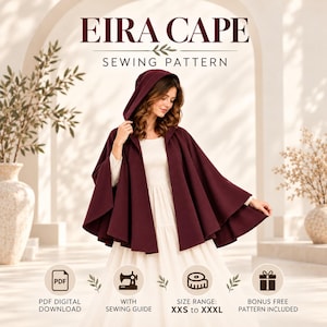 Patrón de costura en PDF para capa Eira / Capa con capucha, tallas XXS-XXL (descarga instantánea)