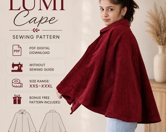 Hooded Cape Sewing Pattern PDF | Beginner Friendly Cloak Pattern XXS to XXL | Instant Digital Download | Step by Step Instructions Included