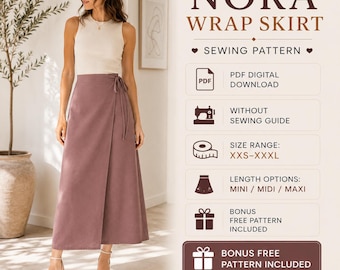 NORA Wrap Skirt Sewing Pattern PDF | Mini Midi Maxi Skirt Pattern | Women's Wrap Skirt | Instant Download