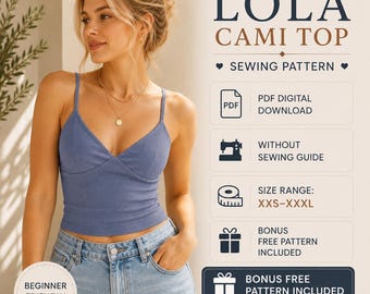 Lola Cami Top Sewing Pattern PDF | Women's Camisole Pattern | Spaghetti Strap Tank Top | xxs-xxxl | A4, US Letter & A0