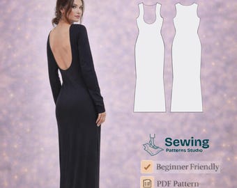 Open Back Maxi Dress Sewing Pattern | XXS-XXL (PDF Pattern)
