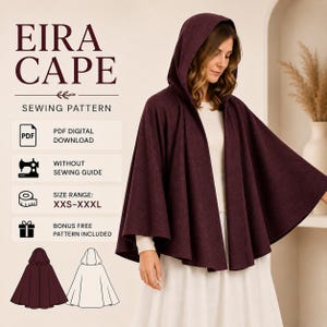 Eira Cape PDF naaipatroon | Cape met capuchon, maten XXS-XXL (direct te downloaden)