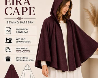 Eira Cape PDF Sewing Pattern | Hooded Cape, Sizes XXS-XXL (Instant Download)