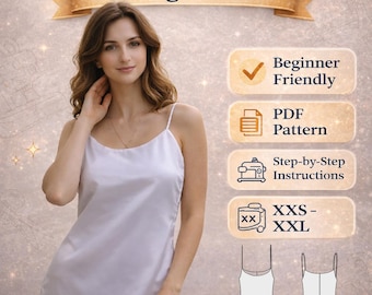 Slip Dress Sewing Pattern PDF | Camisole Dress Pattern XXS to XXL | Instant Digital Download | Step by Step Instructions Included