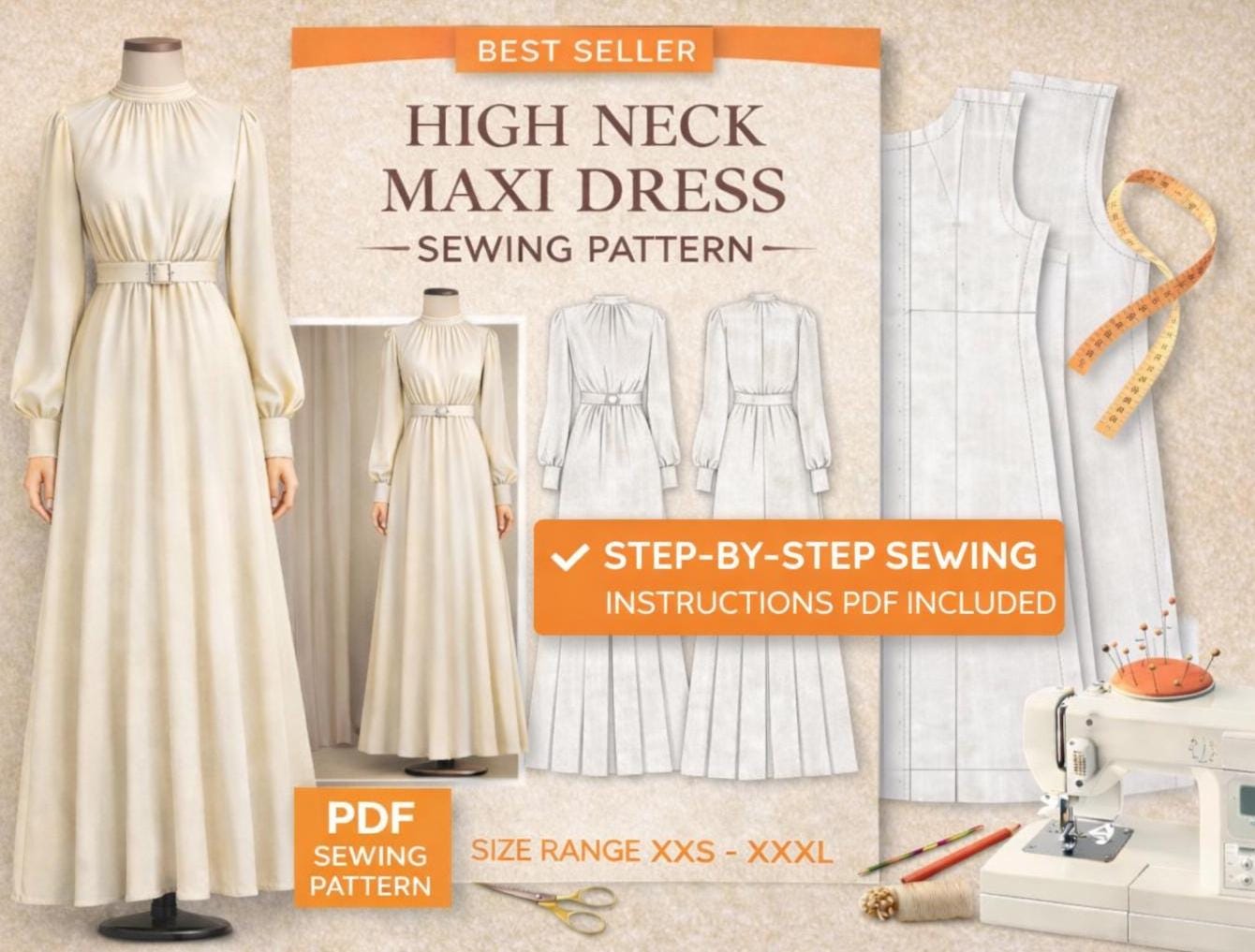 High Neck Maxi Dress - Etsy