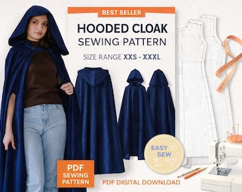 Hooded Cloak Sewing Pattern | Beginner Friendly, XXS-XXL (PDF Download)