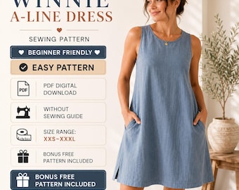 Winnie A-Line Dress Sewing Pattern PDF | Easy Beginner Dress Pattern | Women's Dress PDF | xxs-xxxl | Instant Download
