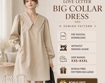 Dress Sewing Pattern – Digital Vintage Puff Sleeve Womens Clothing Xxs Xxxl Pdf