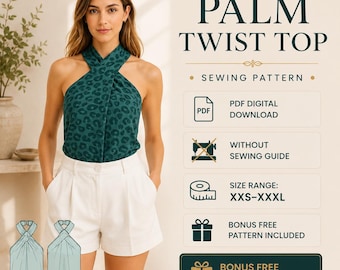 Palm Twist Top Sewing Pattern | Women's PDF (XXS-XXL)