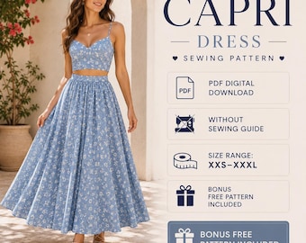 Capri Dress Sewing Pattern PDF | Women's Midi Dress Pattern | Summer Dress Sewing Pattern | A4 US Letter A0 | Layered PDF | xxs-xxxl