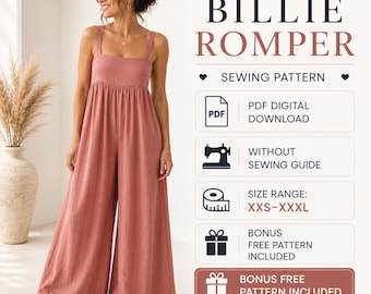 Billie Romper Sewing Pattern PDF | Women's Wide Leg Jumpsuit Pattern | Summer Romper | xxs-xxxl | A4 US Letter A0