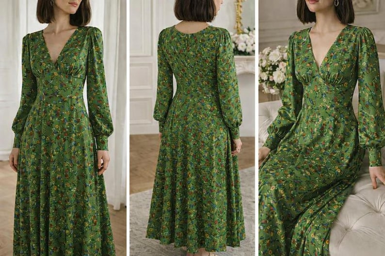 Boho Floral Maxi Dress Sewing Pattern | V-Neck Empire Waist (Digital Download) image 2