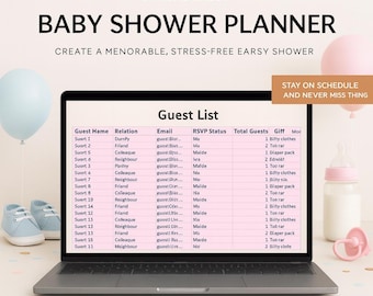 Baby Shower Planner Spreadsheet | Guest List and Budget Tracker Digital Download