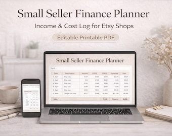Small Seller Finance Planner | Income & Cost Log for Etsy Shops | Editable Printable PDF