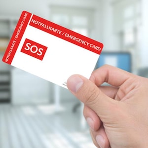 Karta awaryjna / dowód osobisty awaryjny / paszport awaryjny - Spersonalizowana plastikowa karta w formacie karty kredytowej ze wszystkimi informacjami na wypadek sytuacji awaryjnych