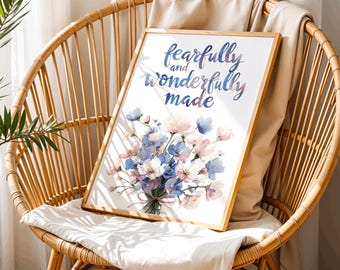 Fearfully & Wonderfully Made Psalm 139:14 Print | Christian Nursery Wall Art | Bible Verse Decor | Watercolor Scripture | Faith-based Poster