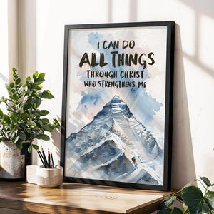 I Can Do All Things Print | Philippians 4:13 Bible Verse Wall Art | Mount Everest Scripture | Inspirational Faith Poster | Home Decor
