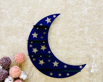 Crescent Moon Shelf for Crystals, Moon Phase Wall Art Decor, Starry Moon Gifts, Housewarming Gift for Her, Boho Decor Shelf