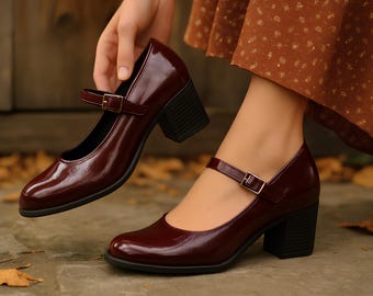 Leather Mary Janes – 90s Style Cottagecore Flats for Women, Graduation Shoes, Genuine Leather Mary Jane Shoes with Square Toe