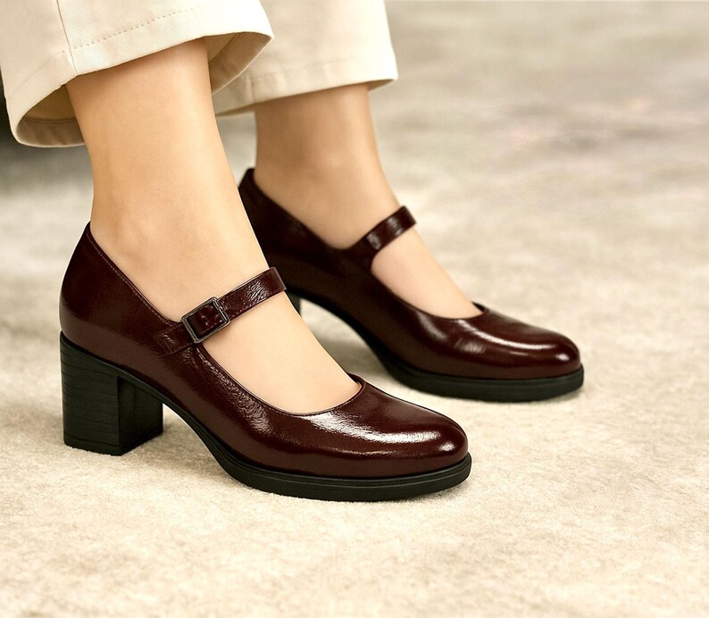 Patent Leather Low Heel Mary Janes