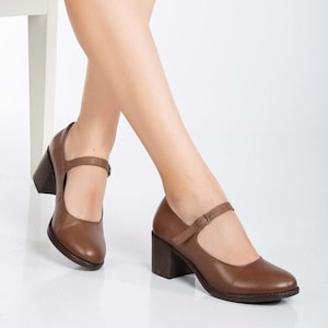 Brown  Orginal Leather Mary Jane  Shoes, Women Mary Janes Shoes, Women Low Heels Mary Jane Flats, mary jane shoes, Orginal leather Shoe