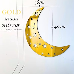Gold Crescent Moon Mirror - Boho Celestial Decor, Luna Wall Art & Home Decoration
