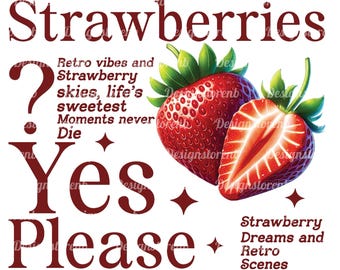 Retro Strawberry Graphic PNG, Vintage Fruit Design (Digital Download)