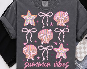 Summer Clam Coquette Png, Summer Vibes Pink Clam Png, Summer Beach Shirt Png, Summer Shirt Design, Retro Summer Design, Summer Clam Bow Png