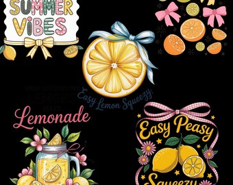 Summer Lemon PNG Bundle, Lemonade Clipart Bundle, Summer Vibes PNG, Easy Peasy Lemon Squeezy, Retro Summer Shirt Design, Instant Download