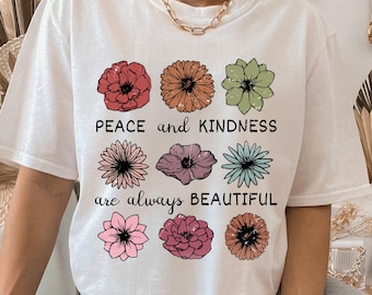 Peace and Kindness Floral PNG, Boho Flower Sublimation Design (Digital Download)